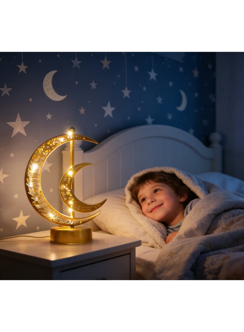 Ramadan Decorations LED Decorative Light Moon Star Table Lamp, Cordless Ramadan Moon Shape Desk Lamp, Bedside Table Night Light for Bedroom Dining Living Room Party Nursery Office Decor - Image 4